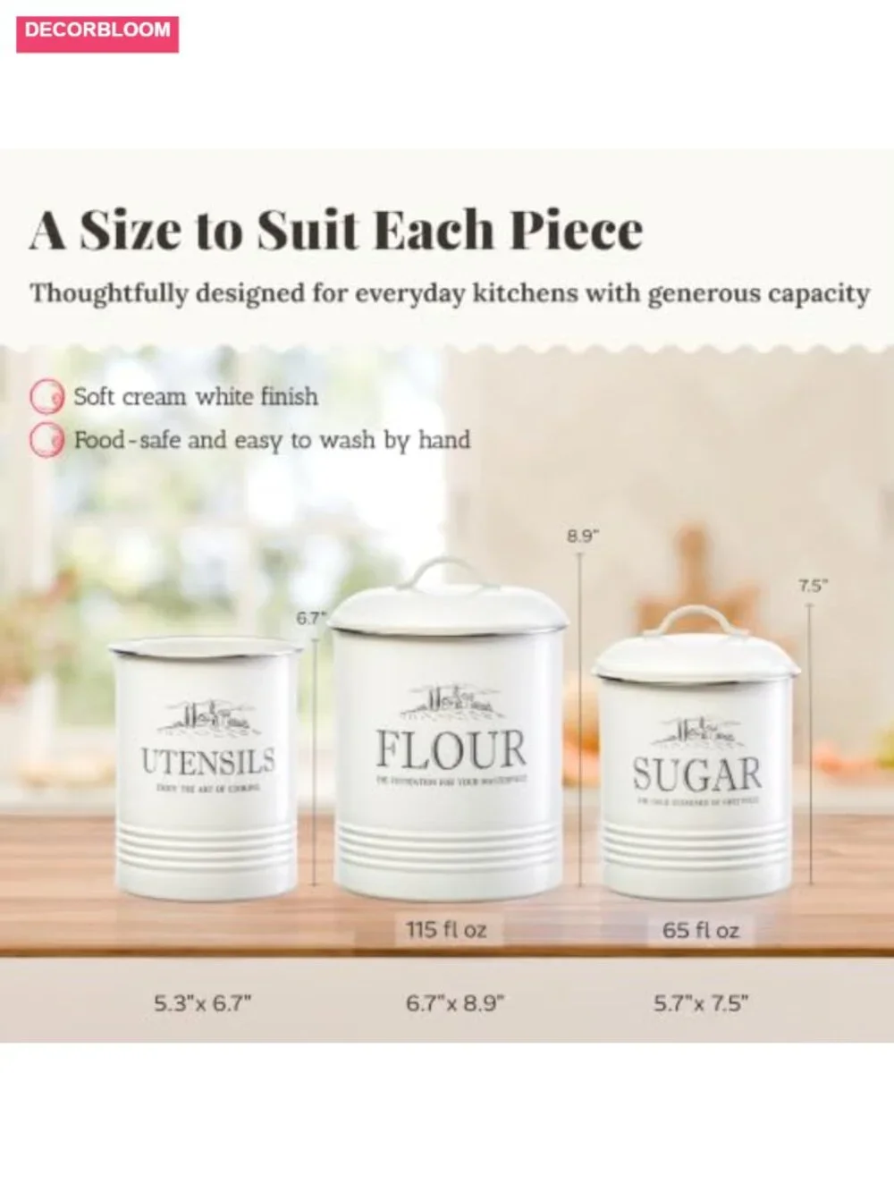 Airtight Kitchen Canisters 3-Piece Set with Utensil Holder, Metal